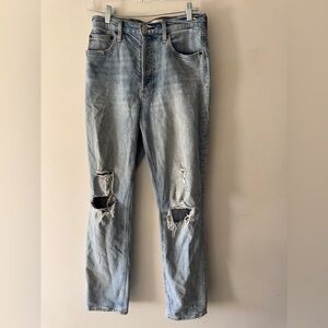 Aritzia Denim Forum Light Wash The Arlo High Rise Straight Distressed Jeans